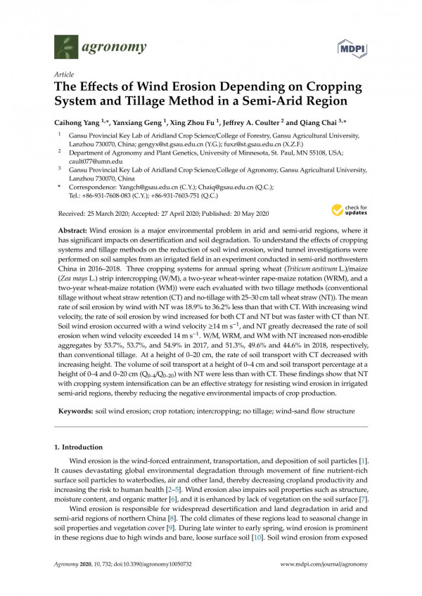 The Effects Of Wind Erosion Depending On Cropping System And Tillage Method In A Semiarid Region Caihong Yang