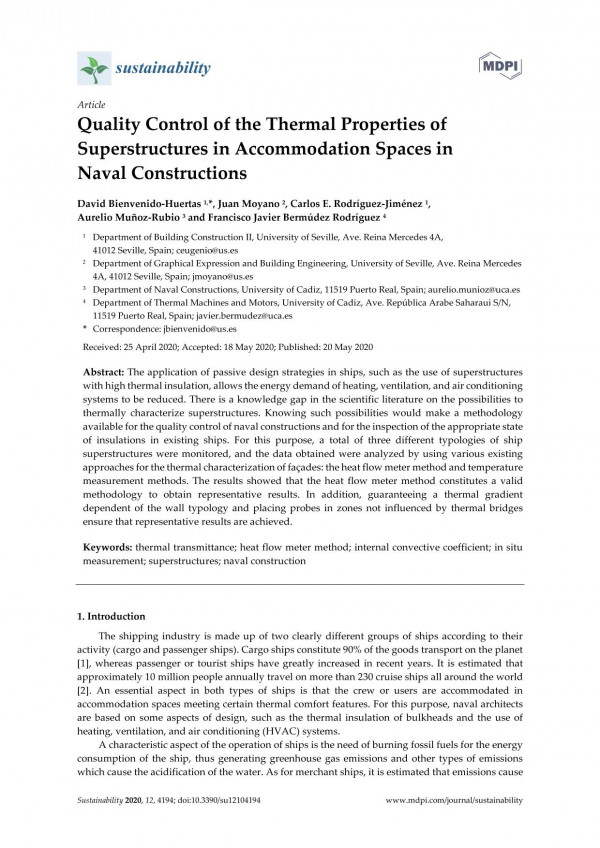 Quality Control Of The Thermal Properties Of Superstructures In Accommodation Spaces In Naval Construction David Bienvenidohuertas