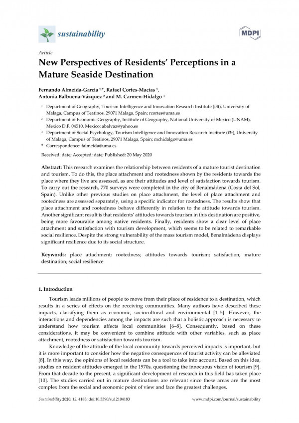 New Perspectives Of Residents Perceptions In A Mature Seaside Destination Fernando Almeidagarca