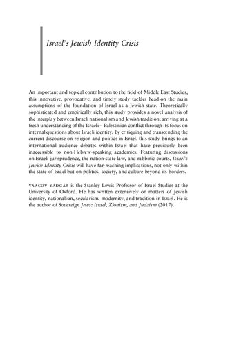 Israels Jewish Identity Crisis State And Politics In The Middle East Yaacov Yadgar