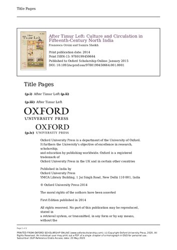 After Timur Left Culture And Circulation In Fifteenthcentury North India Francesca Orsini Samira Sheikh