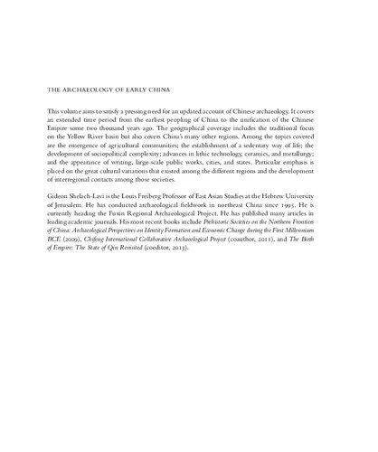 The Archaeology Of Early China From Prehistory To The Han Dynasty Gideon Shelachlavi
