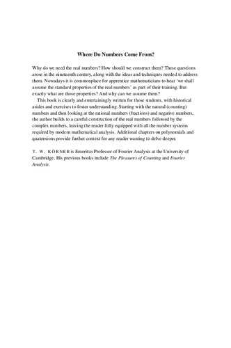Where Do Numbers Come From Thomas William Krner
