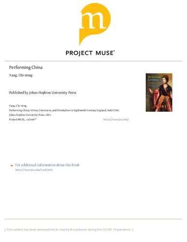 Performing China Virtue Commerce And Orientalism In Eighteenthcentury England 16601760 Jiming Yang