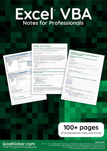 Excel Vba Notes For Professionals 100 Pages Of Professional Hints And Tricks Goalkickercom