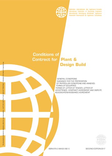 Fidic Conditions Of Contract For Plant And Designbuild Second Fdration Internationale Des Ingnieursconseils
