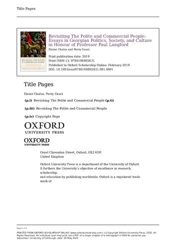 Revisiting The Polite And Commercial People Essays In Georgian Politics Society And Culture In Honour Of Professor Paul Langford Elaine Chalus