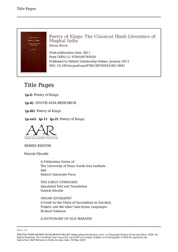 Poetry Of Kings The Classical Hindi Literature Of Mughal India Allison Busch