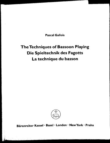 The Techniques Of Bassoon Playing English German And French Edition Pascal Gallois