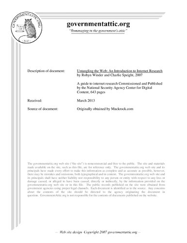 Untangling The Web A Guide To Internet Research National Security Agency Nsa