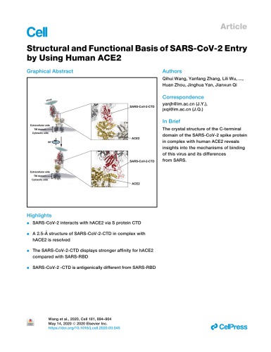 Structural And Functional Basis Of Sarscov2 Entry By Using Human Ace2 Qihui Wang