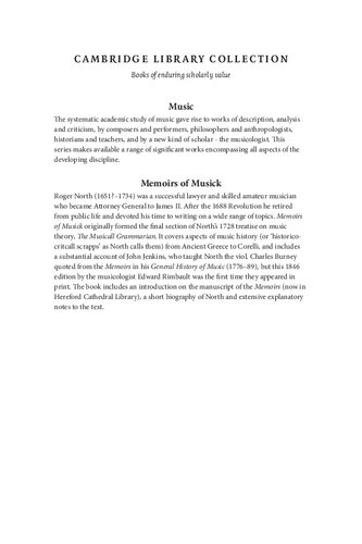 Memoirs Of Musick Now First Printed From The Original Ms And Edited With Copious Notes Roger North Edward F Rimbault Ed