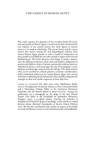 The Family In Roman Egypt A Comparative Approach To Intergenerational Solidarity And Conflict Sabine R Huebner