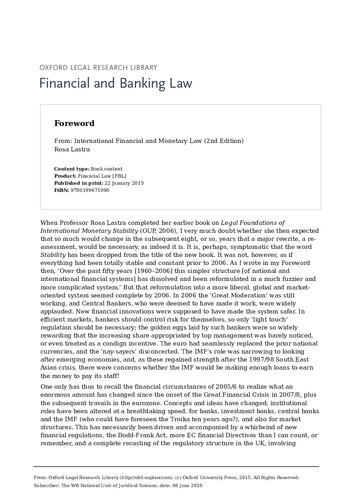 International Financial And Monetary Law Second Edition Rosa Mara Lastra