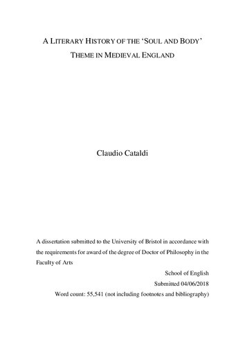 A Literary History Of The Soul And Body Theme In Medieval England Claudio Cataldi