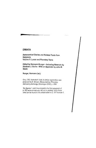 Astronomical Diaries And Related Texts From Babylonia 5 Lunar And Planetary Texts Hermann Hunger