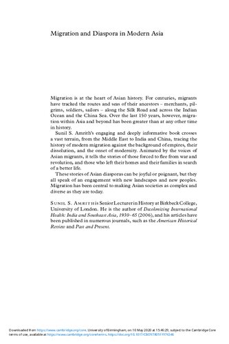 Migration And Diaspora In Modern Asia New Approaches To Asian History Sunil S Amrith