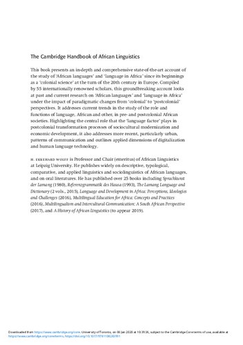 The Cambridge Handbook Of African Linguistics H Ekkehard Wolff