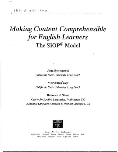 Making Content Comprehensible For English Learners The Siop Model 3rd Edition Jana J Echevarria