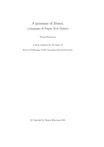 A Grammar Of Momu A Language Of Papua New Guinea Thomas Honeyman