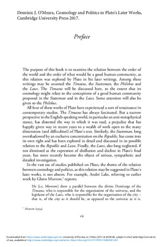 Cosmology And Politics In Platos Later Works Dominic J Omeara