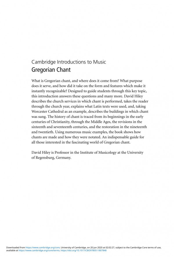 Gregorian Chant David Hiley