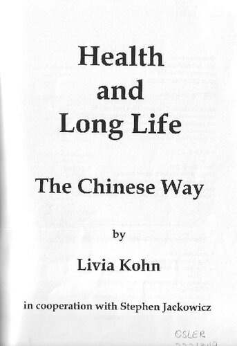 Health And Long Life The Chinese Way 1st Edition Livia Kohn