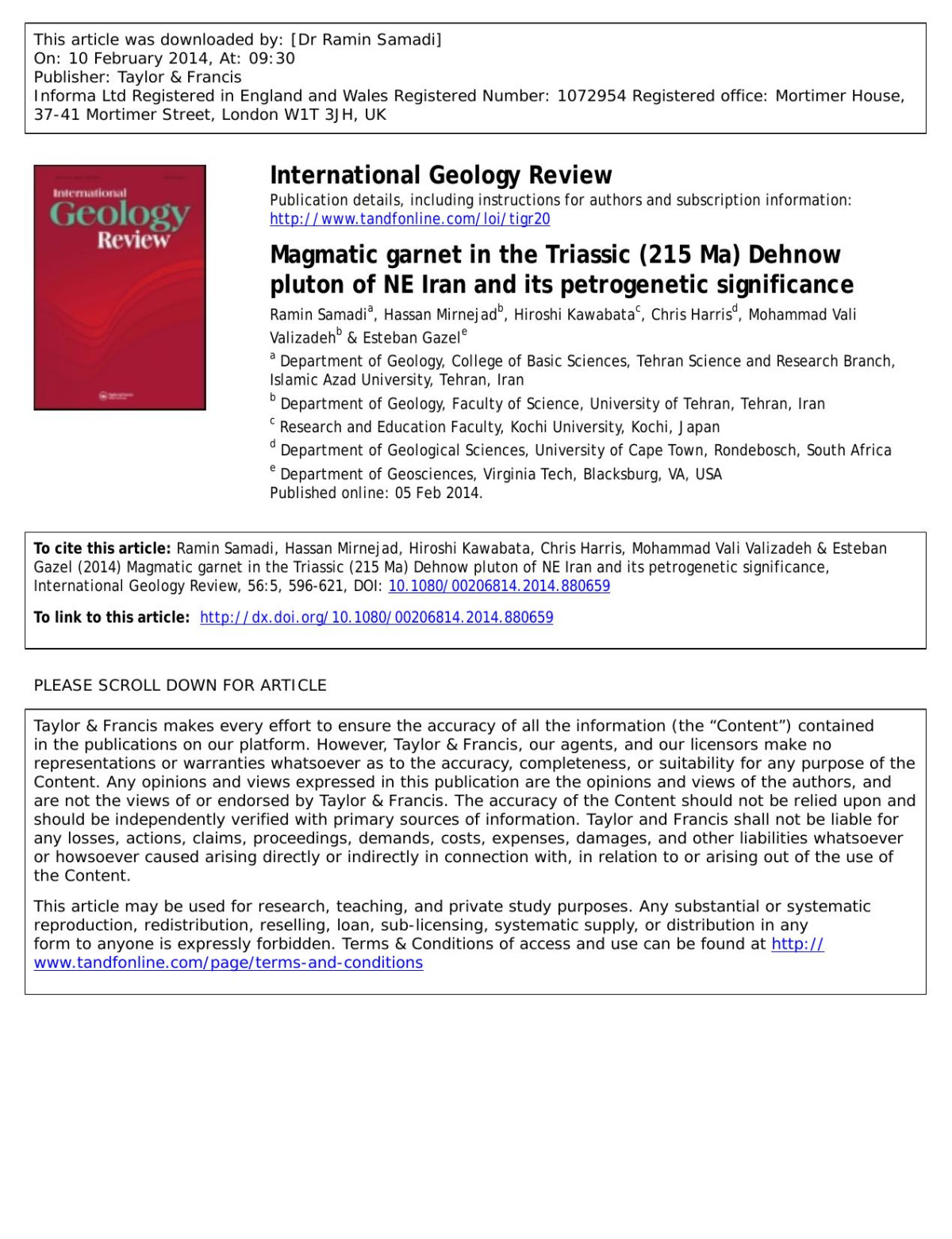Magmatic Garnet In The Triassic 215 Ma Dehnow Pluton Of Ne Iran And Its Petrogenetic Significance Ramin Samadi