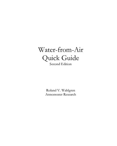 Waterfromair Quick Guide Second Roland V Wahlgren