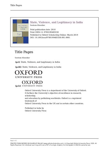 State Violence And Legitimacy In India 1st Edition Santana Khanikar