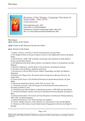 Passions Of The Tongue Language Devotion In Tamil India 18911970 2nd Edition Sumathi Ramaswamy