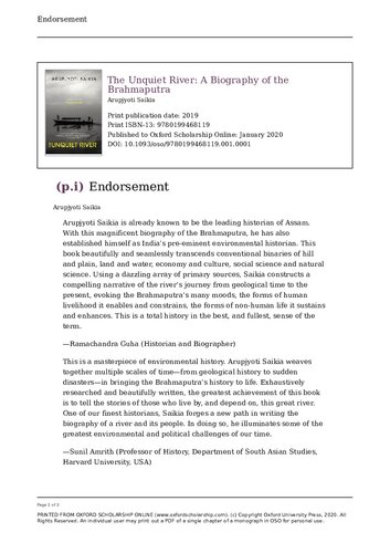 The Unquiet River A Biography Of The Brahmaputra 1st Edition Arupjyoti Saikia