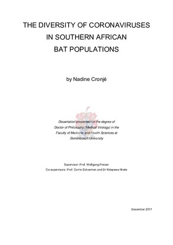 The Diversity Of Coronaviruses In Southern African Bat Populations Nadine Cronj