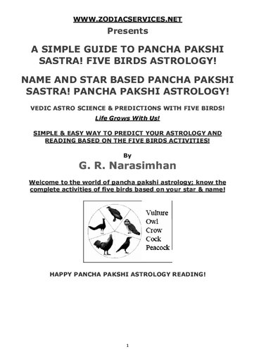A Simple Guide To Pancha Pakshi Sastra Five Birds Astrology Name Star And Day Based Vedic Pancha Pakshi Sastra Pancha Pakshi Astrology Narasimhan G R