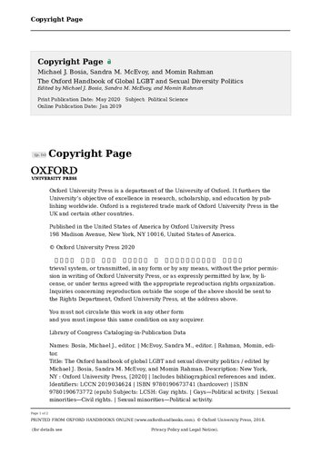 The Oxford Handbook Of Global Lgbt And Sexual Diversity Politics 1st Edition Michael J Bosia Sandra M Mcevoy Momin Rahman