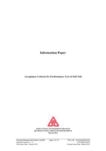 Information Paper Acceptance Criteria For Performance Test Of Soil Nail Architectural Services Department