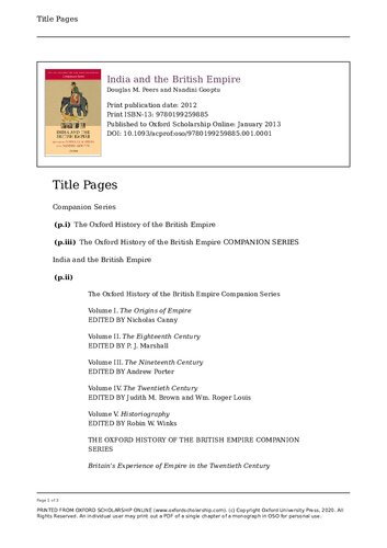 India And The British Empire 1st Edition Douglas M Peers Nandini Gooptu