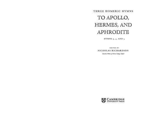 Three Homeric Hymns To Apollo Hermes And Aphrodite Nicholas Richardson