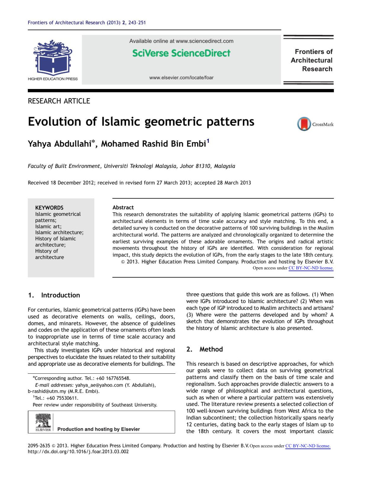 Evolution Of Islamic Geometric Patterns Yahya Abdullahi Mohamed Rashid Bin Embi