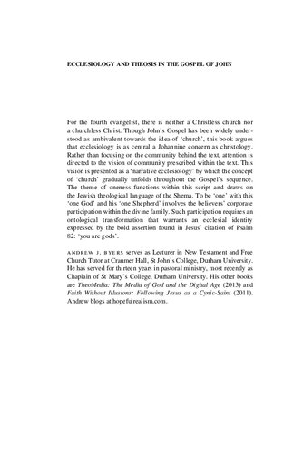 Ecclesiology And Theosis In The Gospel Of John Andrew J Byers