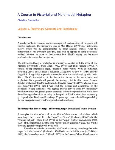 A Course In Pictorial And Multimodal Metaphor Charles Forceville