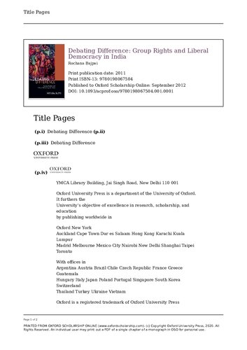 Debating Difference Group Rights And Liberal Democracy In India 1st Edition Rochana Bajpai