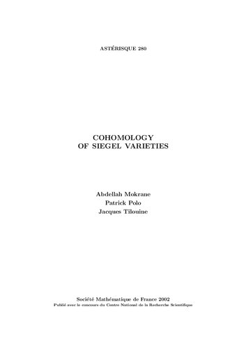 Cohomology Of Siegel Varieties Abdellah Mokrane Patrick Polo Jacques Tilouine
