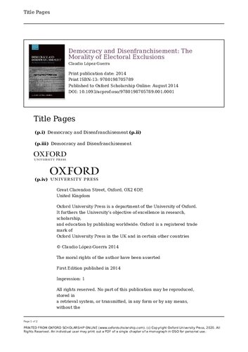 Democracy And Disenfranchisement The Morality Of Electoral Exclusions 1st Edition Claudio Lpezguerra