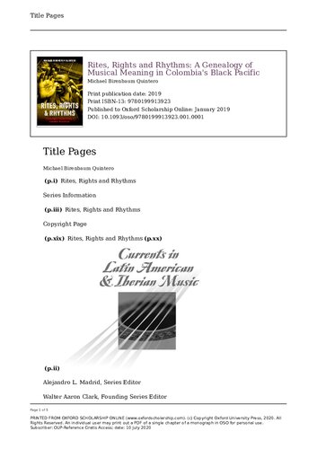 Rites Rights And Rhythms A Genealogy Of Musical Meaning In Colombias Black Pacific Currents In Latin American And Iberian Music Michael Birenbaum Quintero