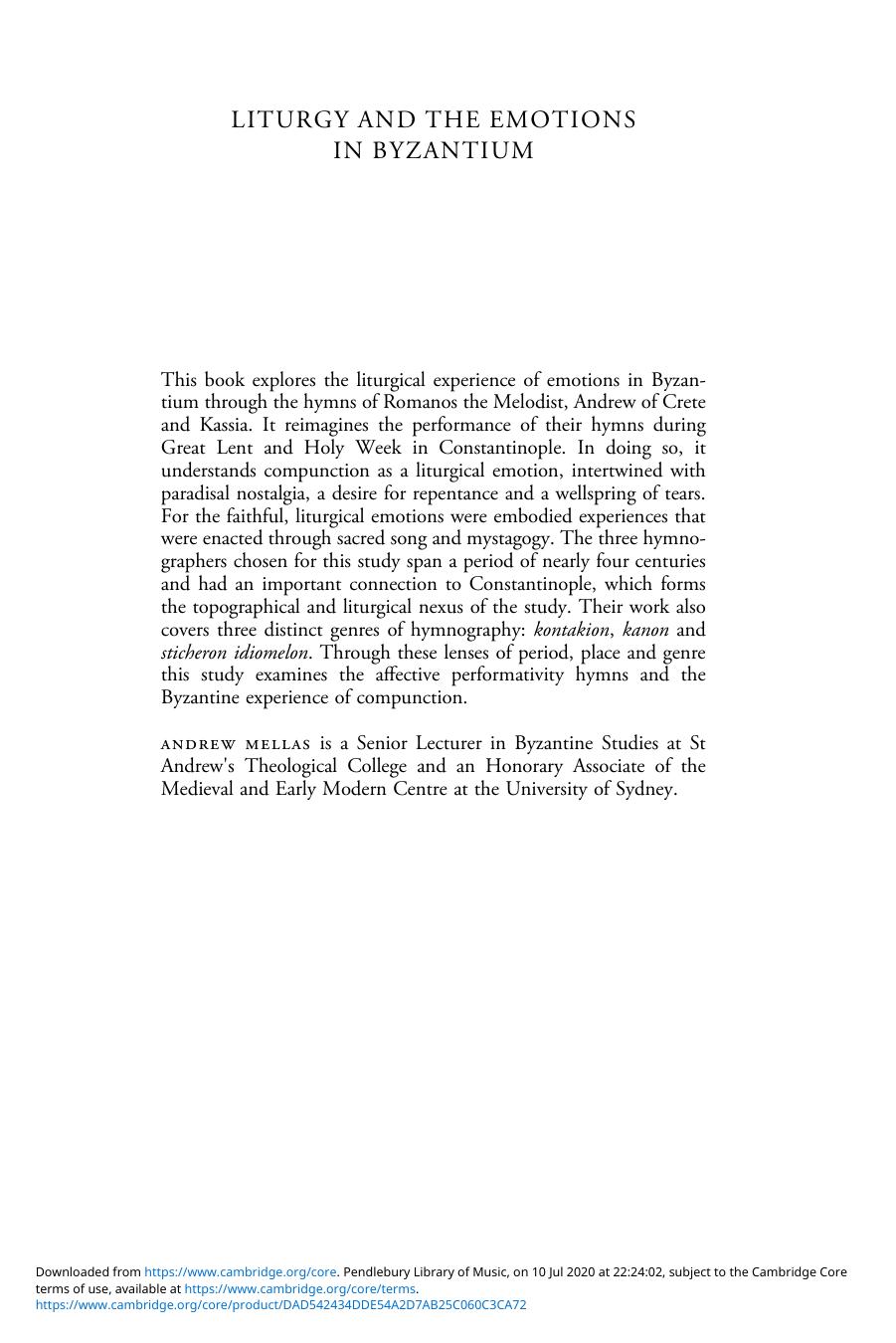 Liturgy And The Emotions In Byzantium Andrew Mellas
