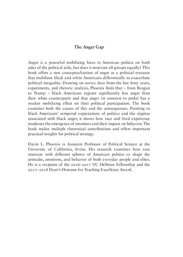 The Anger Gap How Race Shapes Emotion In Politics Davin L Phoenix