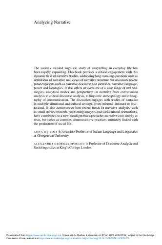Analyzing Narrative Discourse And Sociolinguistic Perspectives Anna De Fina Alexandra Georgakopoulou