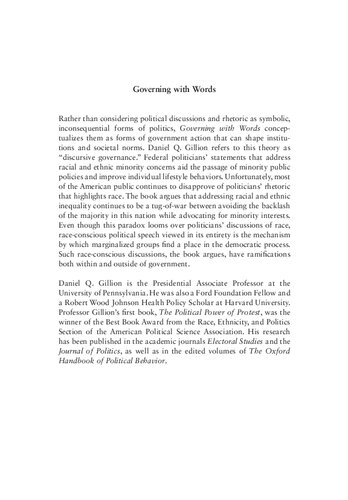 Governing With Words The Political Dialogue On Race Public Policy And Inequality In America Reprint Daniel Q Gillion