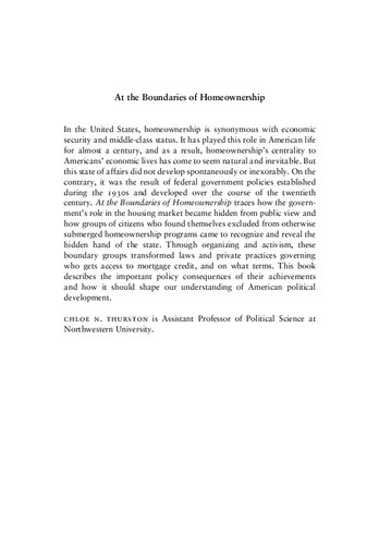 At The Boundaries Of Homeownership Credit Discrimination And The American State Chloe N Thurston